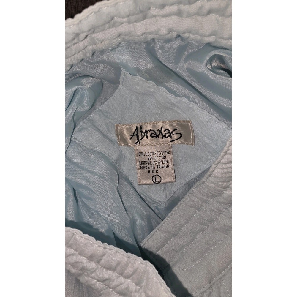 Vtg 80s Abraxas Women Crepe Pleated Windbreaker Jacket Large Blue Puff‎ Sleeves - Picture 4 of 8